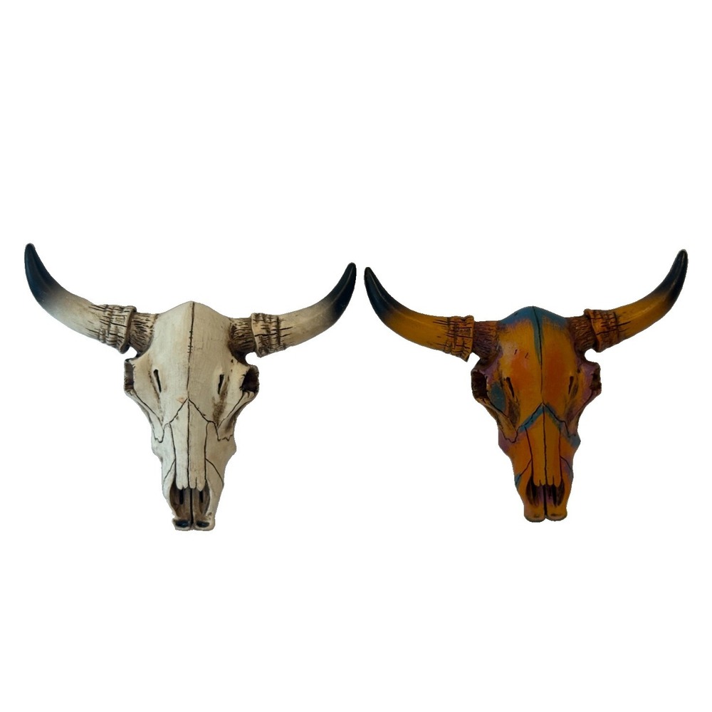 Vintage Steer Skull Wall Decor Set of 2 Faux Taxidermy Resin Cow Skulls